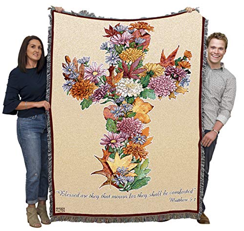 Autumn Leaves Blanket by Parker Fulton - Blessed Are Those Who Mourn - Scriptures Matthew 5:4 - Sympathy Bereavement Gift Tapestry Throw Woven from Cotton - Made in the USA (72x54) - color: Autumn Leaves, size: 72" x 54"