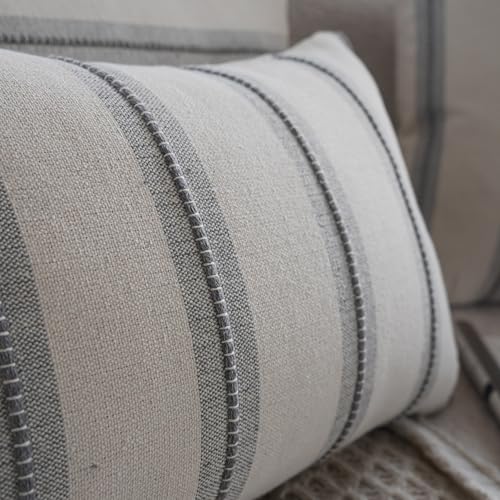 Cethom Boho Lumbar Pillow Covers 14x36 Long, Pack of 1, Grey Striped Decorative Body Pillowcase for Couch Bed, Textured Farmhouse Accent Cushion Covers for Living Room Bedroom Sofa Home Decor - color: Grey, size: 36" x 14" (Pack of 1)