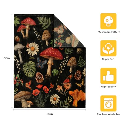 MACEVIA Mushroom Blanket for Couch, Flannel Fleece Mushroomstuff, Soft Throw Blankets for Bed Sofa, Cozy Warm Comfort Lightweight Throw Blanket for Travel Camping 260GSM (Mushroom, 50"x60") - color: Mashroom Print, size: Flannel Fleece (50x60 IN)