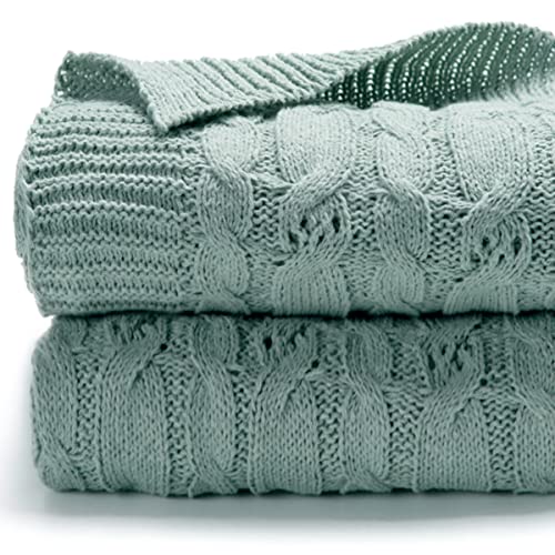 Carriediosa Cable Knit Throw Blanket Soft Textured Lightweight Farmhouse Decorative Throws Summer Knitted Woven Chenille Blankets for Couch Chair Bed Sofa, 60" X 80" Twin Size Sage Green - color: Cable Knit - Sage Green, size: 60" X 80"