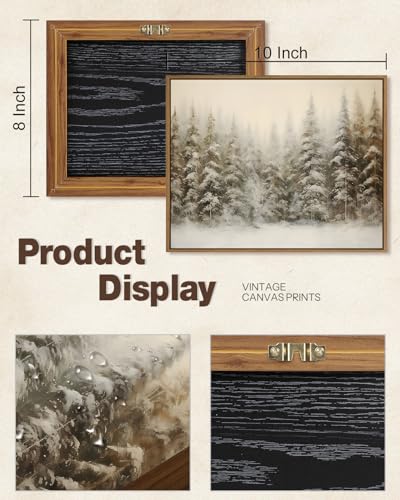 Winter Forest Landscape Wall Art Vintage Snowy Pine Trees Painting Prints Rustic Snowscape Picture Nature Wilderness Illustrations Modern Art Framed for Living Room Bedroom Home Walls Decor, 8x10 Inch - color: Snowy Pine Trees, size: 10"L x 8"W