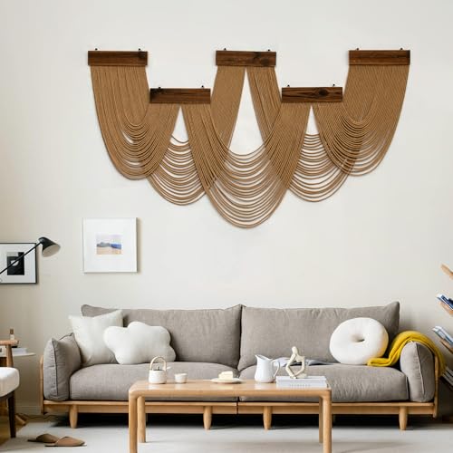 SCECALA Large Boho Brown Macrame Wall Hanging Tapestry, Brown Wall Art Decor Handmade Large Bohemian Yarn Tapestry for Living Room Bedroom Modern Home Decor - color: Brown Black