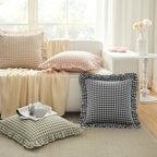 KKJIAF Ruffle Gingham Pillow Covers 26 x 26 Inches, Cotton Plaid Euro Sham Pillow Covers Set of 2, Linen Feel Ruffled Plaid Pillow Cases with Envelope Closure for Sofa Bed (Black Plaid) - color: Black Plaid, size: 26" x 26" (Pack of 2)