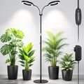 LBW Dual Head Grow Light with Stand for Indoor Plants, Full Spectrum Grow Light for Tall Plants, Adjustable Height up to 68", Auto Cycle Timer 6/8/12/16H, 5-Level Dimmable, 3 Lighting Modes, Black - size: 2 Head 6.3" Black