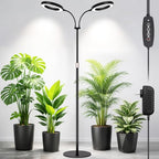 LBW Dual Head Grow Light with Stand for Indoor Plants, Full Spectrum Grow Light for Tall Plants, Adjustable Height up to 68", Auto Cycle Timer 6/8/12/16H, 5-Level Dimmable, 3 Lighting Modes, Black - size: 2 Head 6.3" Black