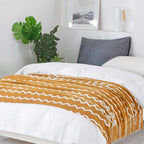 BOURINA Fluffy Chenille Knitted Fringe Throw Blanket Lightweight Soft Cozy for Bed Sofa Chair Throw Blankets, 60" x 80",Mustard - color: A-mustard, size: 60"×80"