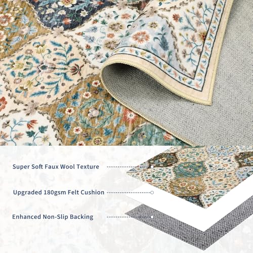 ROYHOME Runner Rug Moroccan Trellis Washable Hallway Runner Rug, Stain Resistant Non-Slip Distressed Floral Runner Entrance Carpet for Bedroom Laundry Kitchen Entryway, Beige/Taupe, 2' x 6' - color: Beige/Taupe, size: 2' x 6' (Rectangular)