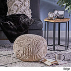 Christopher Knight Home Ansel Knitted Cotton Pouf, Beige - color: Beige