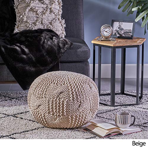 Christopher Knight Home Ansel Knitted Cotton Pouf, Beige - color: Beige