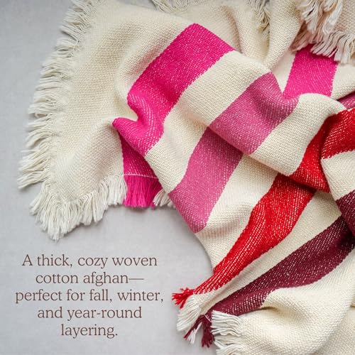 Rosewood Trail Striped Afghan Throw Blanket | Thick & Cozy | Cotton USA Made (73x48) - color: Rosewood Trail