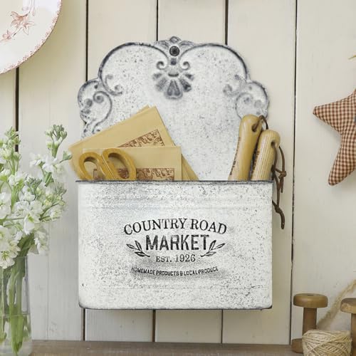 Hanging Storage Baskets Metal Wall Baskets for Mail, Files, Books & Accessories, Wall-Mounted Organizer for Entryway, Kitchen, Office, French Farmhouse Decor（White） - color: White