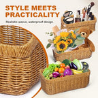 Wall Baskets Set of 2, Hanging Wicker Basket for Bathroom, Kitchen, Pantry, Living Room, 13.78"L× 5.71"W× 6.10"H and 10.83"L × 4.84" W× 4.92"L, Yellow - color: Yellow, size: S+M