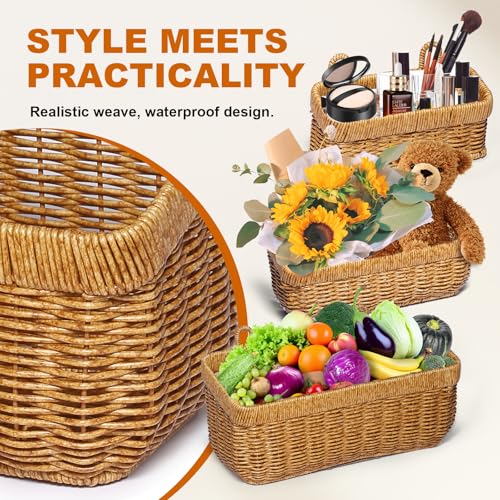 Wall Baskets Set of 2, Hanging Wicker Basket for Bathroom, Kitchen, Pantry, Living Room, 13.78"L× 5.71"W× 6.10"H and 10.83"L × 4.84" W× 4.92"L, Yellow - color: Yellow, size: S+M