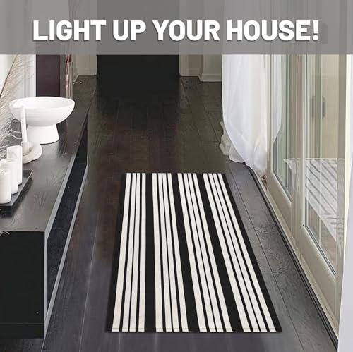 IOHOUZE Black and White Striped Rug 2'x3' Front Door Rugs, Small Washable Area Rug for Front Porch, Spring Summer Doormats Outdoor Indoor, Cotton Rugs for Entryway Porch Entrance - color: Black and White Stripe, size: 2' x 3' (Rectangular)