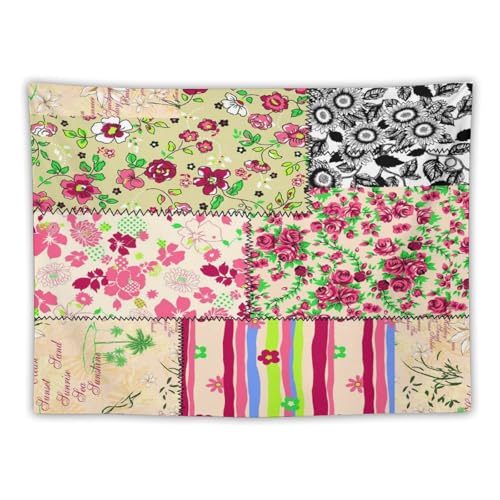 Kurtect Patchwork Floral Tapestry,Retro Style Boho Colorful Farmhouse Flower Botanical Tapestries for Party Beach Picnic Blankets Tablecloths Living Room Wall Deocr, 30x40 in - color: style-5, size: 40"L x 30"W