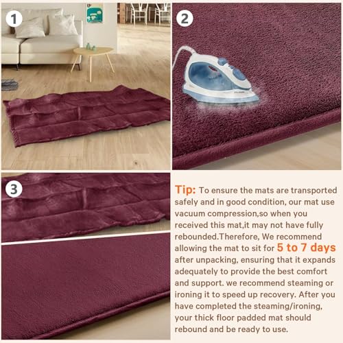 Baby Play Mat for Floor,Ultra Thick Elastic Foam 50"x50" Playmat Tummy Time Muscle Crawling Exercise Activity Cushion Gym Mat Nursery Playroom Area Kids Rug for Babies, Toddlers,Infants,Burgundy - color: Burgundy, size: 50"x50"