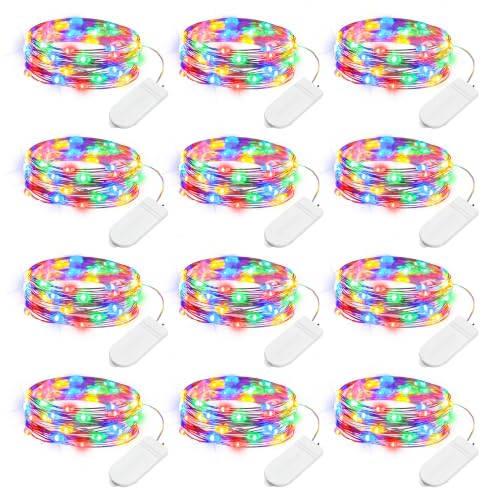 Brightown 12 Pack Multi-Color Fairy Lights Battery Operated - 7ft 20 LED Waterproof Micro Firefly Lights for Christmas Decor, DIY Craft, Wedding Table Centerpieces, Flowers - color: Multicolor, size: 12 Pack