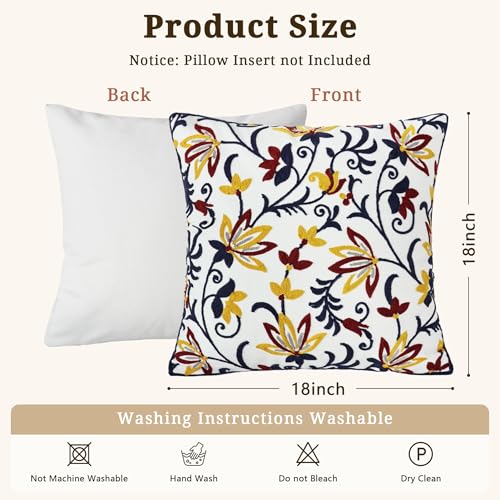 Spring Floral Embroidered Pillow Covers 18x18 Inch Set of 1, Boho Decorative Throw Pillow Cover, Farmhouse Yellow Red Flower Patterned Cushion Case for Couch Sofa Bed Patio Living Room - color: Paisley Garden
