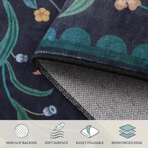 Lahome Boho Floral 2x3 Washable Kitchen Rugs for Entryway, Blue Door Mat Indoor Entrance, Small Soft Non-Slip Indoor Carpet Throw Rugs for Bathroom Laundry(Dark Blue,2x3) - color: Dark Blue, size: 2' x 3' (Rectangular)