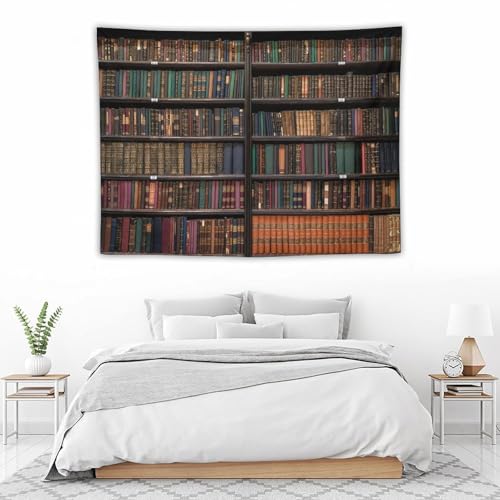 Bookshelf Tapestry Vintage Library Wall Hanging Tapestries,Old Books on Shelf Classical Study Room Student Study College Dorm Bedroom Living Room 60"x40" - color: Bookshelf-1, size: W60xL40in