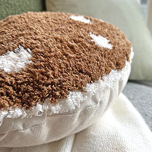 Mushroom Throw Pillow Tufted Shape Decorative Cushion 15” x 15” – Decor for Bed, Couch, Living Room (Brown) - color: Brown