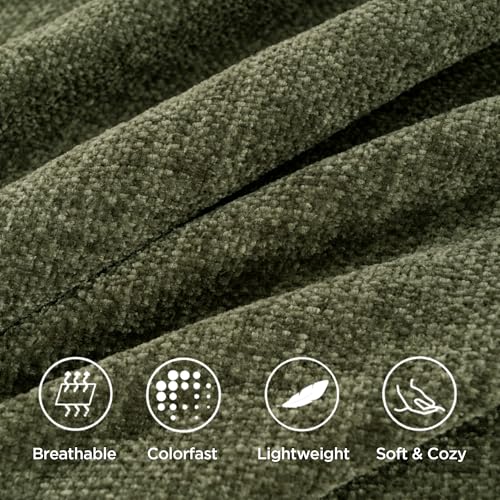 BATTILO HOME Olive Green Chenille Throw Blanket for Couch, Soft Cozy Textured Knit Throw Blanket with Handmade Fringe Tassels, Lightweight Decorative Farmhouse Blanket for Sofa Bed Chair, 50"x60" - color: Olive Green