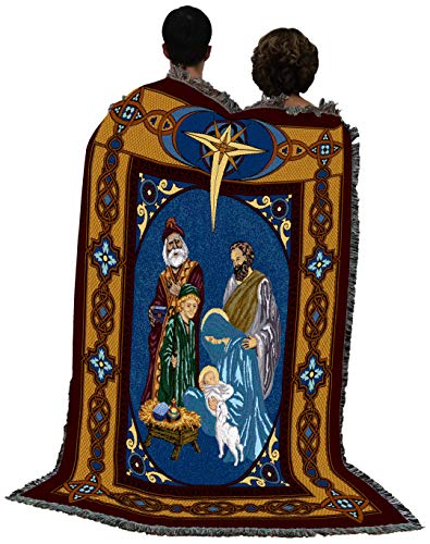 Pure Country Weavers Christmas Nativity Blanket - Jesus Manger Three Wise Men Gift Christmas Tapestry Throw Woven from Cotton - Made in the USA (72x54) - color: Christmas Nativity
