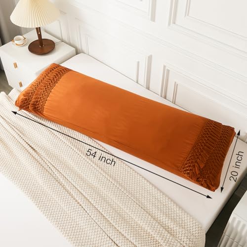 Move Over Burnt Orange Body Pillow Cover Macrame Grid Tassel Body Pillow Case Cover Boho Chic Decorative Pillow Case Covers 20x54 Soft Washed Microfiber Rust Long Pillowcase for Bed - color: Rust Tassel, size: Body, 20" x 54" (Pack of 1)