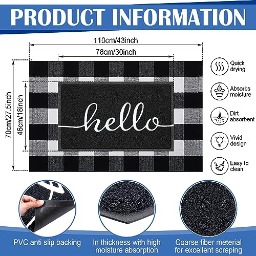 Geelin 2 Pcs 30'' x 18'' Doormat 43'' x 27.5'' Black and White Layered Rug for Front Door Mat Outside Entrance Welcome Door Mats for Indoor Outdoor Entryway Porch Decor(Hello) - style: Hello