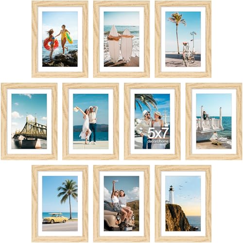 decorUhome 5x7 Picture Frame Set of 10, Display Photos 4x6 with Mat or 5x7 Unmatted for Picture Frames Collage Wall Decor, Natural - color: Natural, size: 5x7