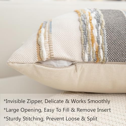 Boho Pillow Covers 18x18 Set of 2 for Couch-Modern Farmhouse Sofa Decorative Throw Pillow Covers Textured Chenille Cushion Covers Outdoor Netural Bohemian Pillow Cases Square - color: Orange-gray Stripe