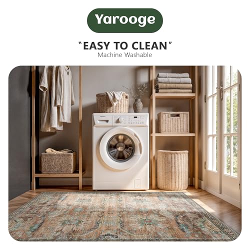 8x10 Area Rugs, Vintage Retro Soft Washable Rug, Non-Slip Low Pile Rugs for Living Room, Bedroom, Dining Room, Stain Resistant Home Decor Rug (Vintage Orange/Brick) - color: N-vintage Orange/Brick, size: 8x10
