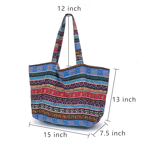 OPQRSTU Women Hippie Tote Hand Bag Large Capacity Bohemian Bag Portable Tourist Shoulder Bags - color: Rose Red