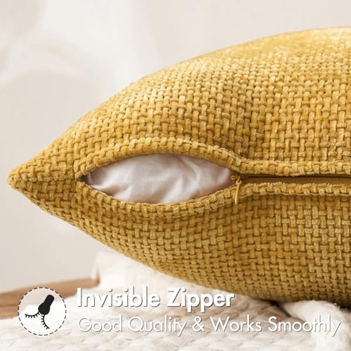 MIULEE Pack of 2 Gold Throw Pillow Covers 18x18 Inch Mustard Yellow Summer Modern Boho Accent Decorative Pillow Covers Soft Chenille Farmhouse Cushion Covers for Home Decor Couch Bed Sofa Living Room - color: Gold, size: 18" x 18" (Pack of 2)
