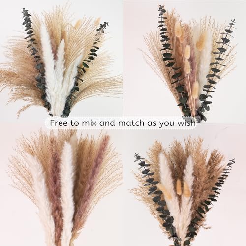 Pampas Grass Decor, Dried Flower Bouquet with Bunny Tail Grass, Pampas Grass & Eucalyptus, Boho Centerpieces for Tables & Floors - Dried Floral Arrangement, Fall Grass & Stylish Olive Green Wall Décor
