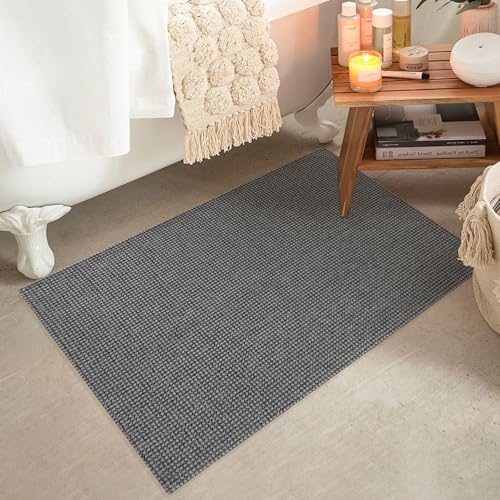 Hallway Washable Runner Rug 2x3 Small Washable Area Rugs Indoor Door Mat Front Door Mat Non Slip Rubber Backed Entryway Rug Cotton Entrance Doormat for Foyer Bathroom Kitchen Bedroom(Grey/Dark Grey) - color: Grey/Dark Grey, size: 2x3