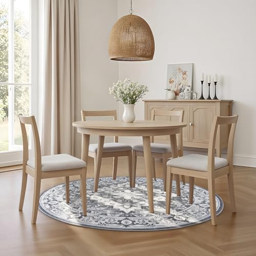 Lessymo 4FT Washable Round Area Rugs for Living Room, Non Slip Circle Rugs Low Pile Vintage Carpet for Bedroom, Dining Room, Nursery, Home Office, Grey Beige - color: Grey Beige, size: 4' (Round)