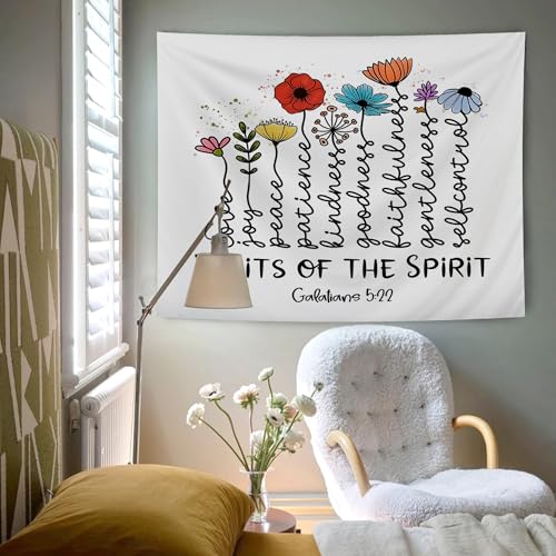 AQYIP Fruits of the Spirit Christian Floral Tapestry, Galatians 5:22 Bible Verse Tapestry Decorative, Religious Scripture Wall Tapestries Blanket Decor for Home Room Office, 50x60 Inch - color: FRUITS OF THE SPIRIT