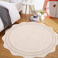 GarveeHome Scalloped Round Area Rugs, Washable Small Round Rug 3ft Non-Slip, Soft Boho Ultra-Thin Circle Low Pile Stain Resistant Carpet for Bedroom Entryway Kitchen Laundry Bathroom, Beige - color: Beige, size: 3' (Round)