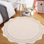 GarveeHome Scalloped Round Area Rugs, Washable Small Round Rug 3ft Non-Slip, Soft Boho Ultra-Thin Circle Low Pile Stain Resistant Carpet for Bedroom Entryway Kitchen Laundry Bathroom, Beige - color: Beige, size: 3' (Round)