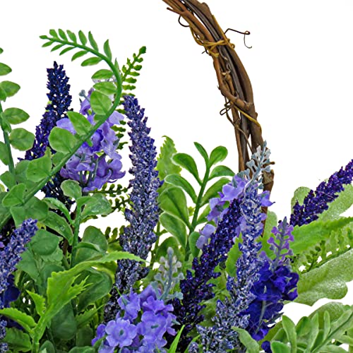 National Tree Company Artificial Hanging Wall Basket, Wicker Base, Decorated with Astilbe Flowers, Ferns, Leafy Greens, Spring Collection, 20 Inches