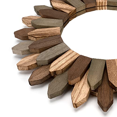 Honiway Boho Wall Decor 12 inch Decorative Mirror with Rustic Wood Sunburst Frame, Perfect for Bedroom, Living Room, Bathroom, Kitchen - color: Tril Color, size: 12 inch (1 pack)