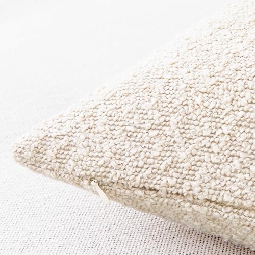 Mixhug Decorative Boucle Throw Pillow Covers, Beige, 20 x 20 Inches, Pack of 2 - Neutral Textured Boho Pillow Covers for Couch and Bed - color: Beige, size: 20" x 20" (Pack of 2)