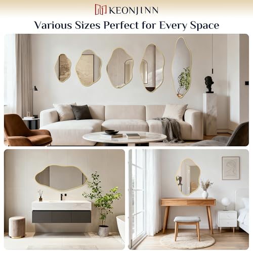 Keonjinn Gold Irregular Mirrors for Wall 60" x 20" Inch, Asymmetrical Metal Frame, Tempered Glass Decorative Mirror for Bathroom, Bedroom, Living Room, Entryway(Horizontal/Vertical) - color: Gold, size: 20"L x 60"W