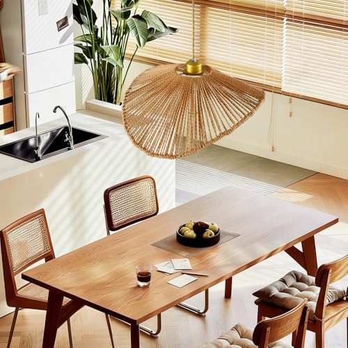 Rattan Pendant Light,16"(40cm) Boho Kitchen Island Light Fixtures, Wicker Small Chandelier,Brown Woven Coastal Hanging Lights for Bedroom/Living Room Hallway Restaurant Foyer - color: 16”scallop shape