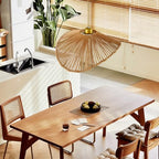 Rattan Pendant Light,16"(40cm) Boho Kitchen Island Light Fixtures, Wicker Small Chandelier,Brown Woven Coastal Hanging Lights for Bedroom/Living Room Hallway Restaurant Foyer - color: 16”scallop shape