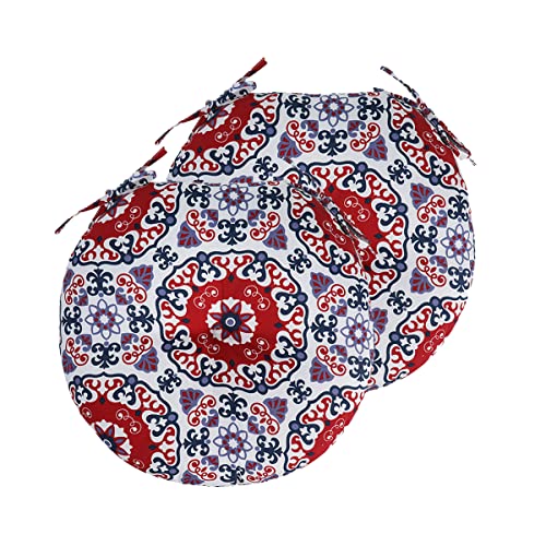 Bistro Chair Cushions 15 inch,Set of 2,Tufted Round Chair Cushions with Ties,15"x15"x4",Water Resistant Round Seat Cushion for Barstool Chairs,Patio Garden Kitchen Outdoor Furniture(Red Medal) - color: Red Medal, size: 15"x15"
