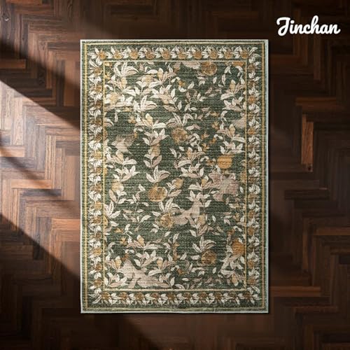 jinchan Eden Floral Area Rug 2x3 Entryway Vintage Washable Indoor Doormat Accent Rug Lightweight Soft Small Non-Slip Low Pile Distressed Green Carpet for Entrance Kitchen Bedroom Bathroom - color: Eden Green, size: 2' x 3' (Rectangular)