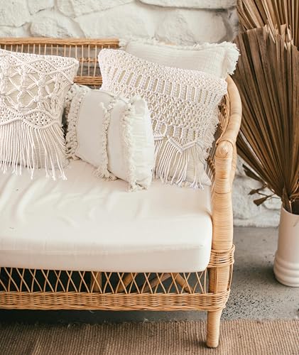 kiido Throw Pillow Covers Macrame Cushion Case Woven Boho Comfy Square Pillow Cases with Tassels Set of 2 Decorative Pillowcase (17X17) AB Style-Wave