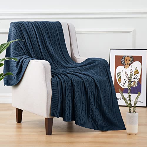 Aormenzy Navy Blue Cable Knit Throw Blankets for Couch Bed Sofa, Acrylic Knitted Blanket, Soft Cozy Throw Blanket, 50" x 60" - color: Navy Blue, size: 50" x 60", Throw